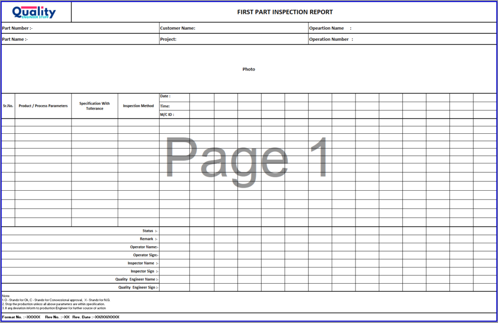 First part inspection report download