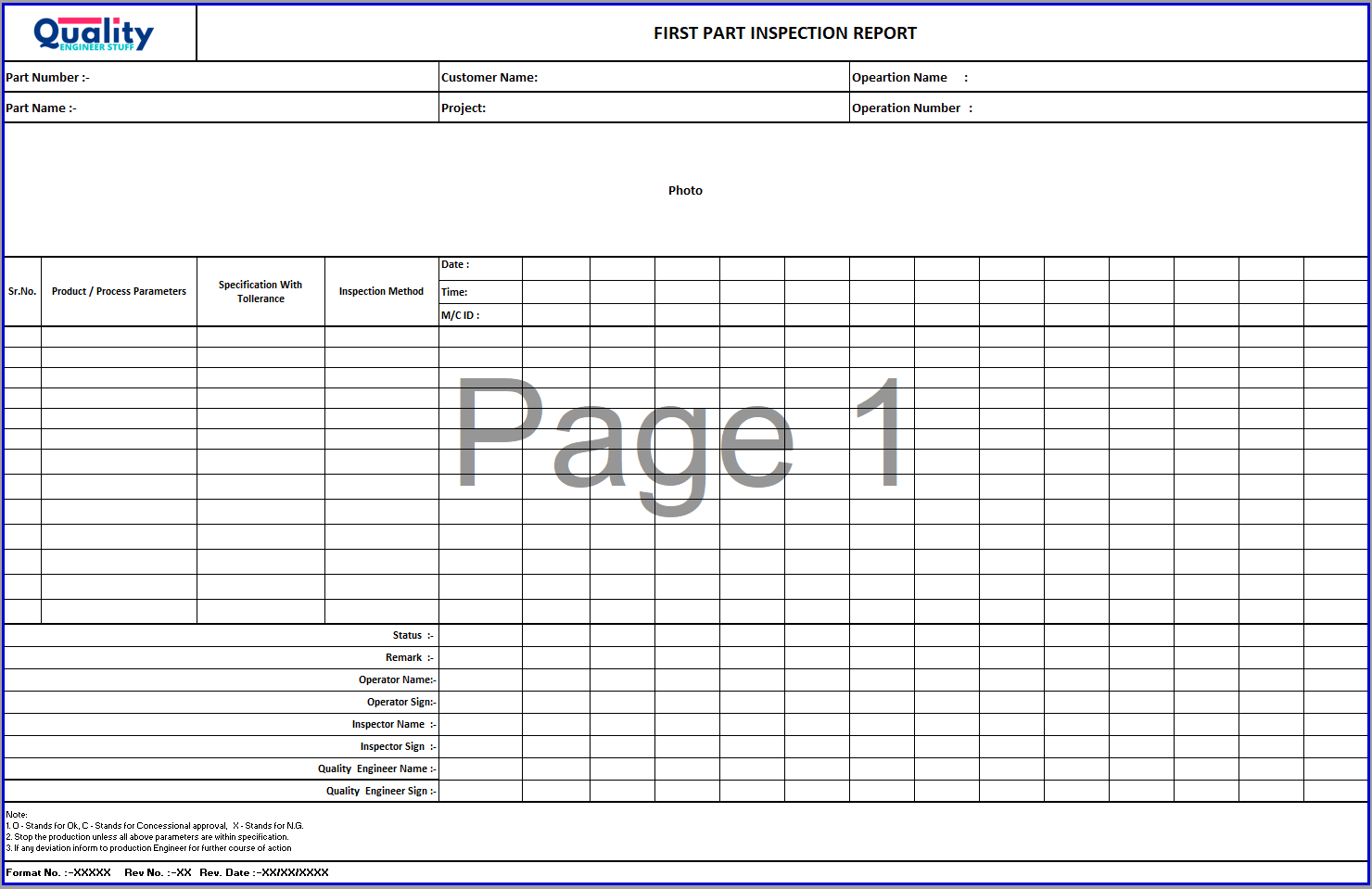 First Part Inspection Report Guide Quality Assist