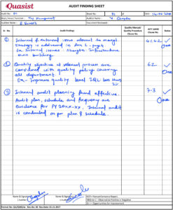 Internal audit observation sheet filled report example